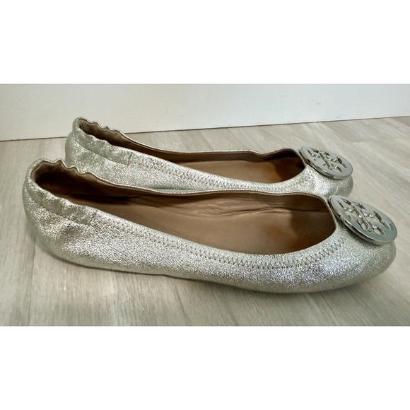 Tory Burch Minnie Travel Ballet Flat Royal Metallic Sliver Womans sz 9.5 - Picture 5 of 12